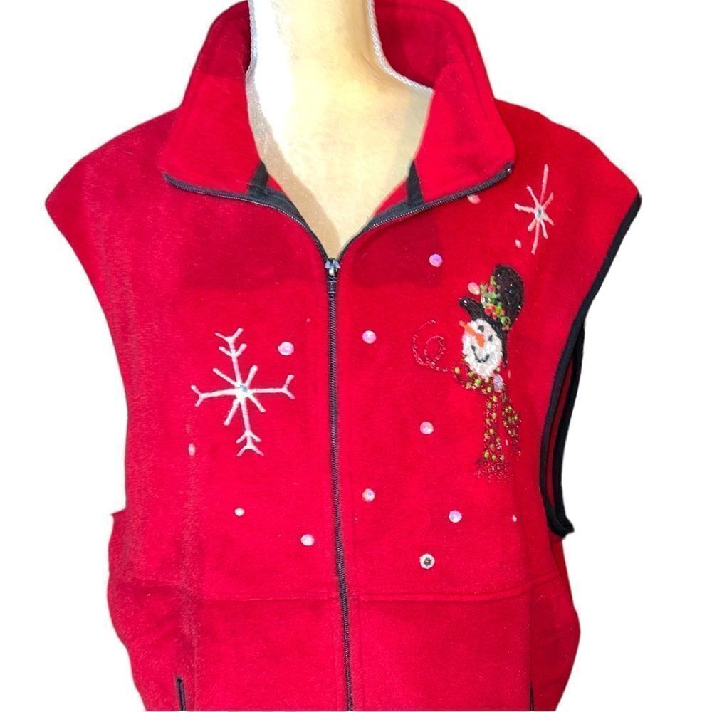 Yvonne’s Boutique, red vest with beautiful handmade Christmas designs!